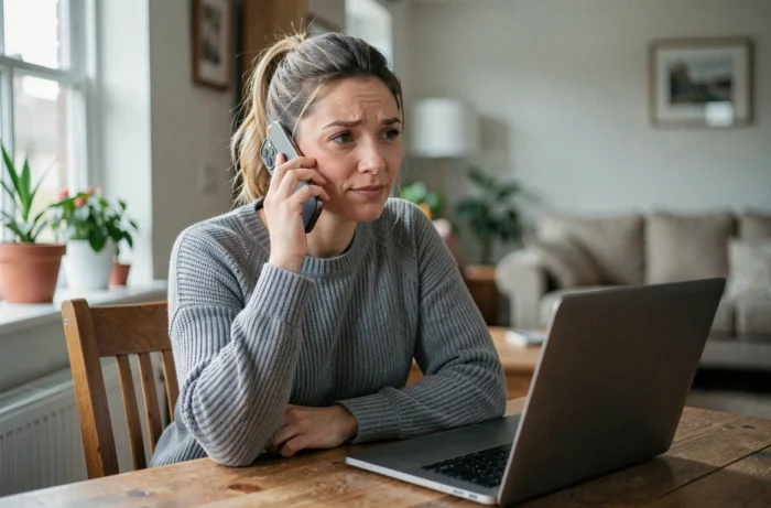 Femme appelant un électricien professionnel depuis son domicile via smartphone